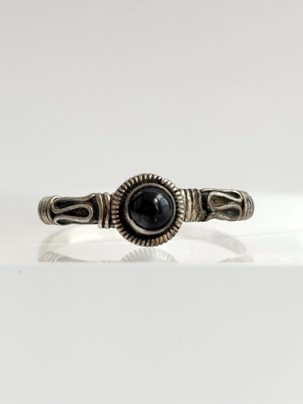 Black Onyx Balinese Inspired Sterling Silver 925 Solitaire Vintage Ring - sz 9
